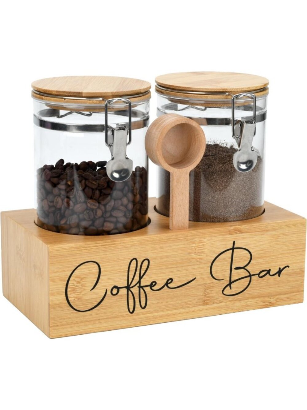 Airtight Glass Coffee Canister Set with Bamboo Shelf & Spoon - 2 x 47oz